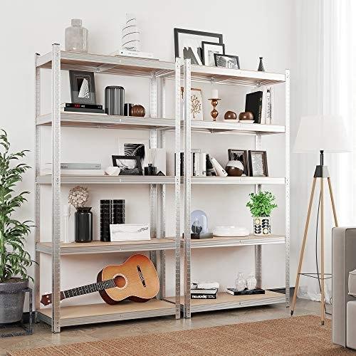 5-level Shelving, Set of 2 Steel Storage Shelving, Assembly Without Tools, for Garage, Shed, Load Capacity 875 Kg,