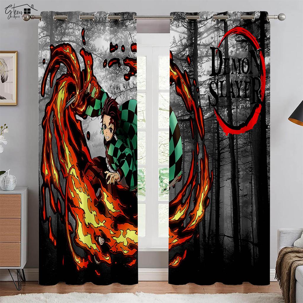 Anime Japanese Cartoon Printed Curtains Restaurant Living Room Bedroom Blackout Heat Insulation Decorative Curtains 2 Pieces