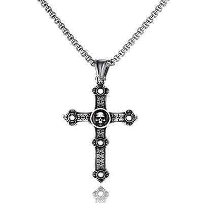 European Skull Cross Stainless Steel Pendant Necklace Cool Hip Hop Clothing Sweater Chain