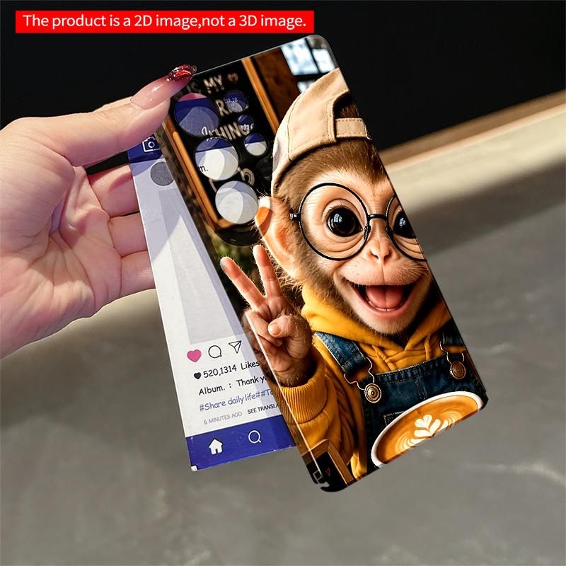 2DFlat Samsung phone case Cute Monkey with Coffee Latte Art Applicable to Galaxy S22 S23 S24 S25ULTRA S26 A12 A13 A14 A15 A16