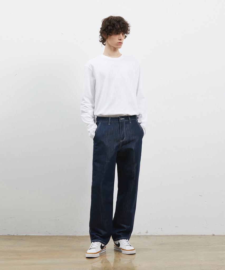 RYUL+WAI Denim Diagonal Pocket Wide Glow Pants Navy