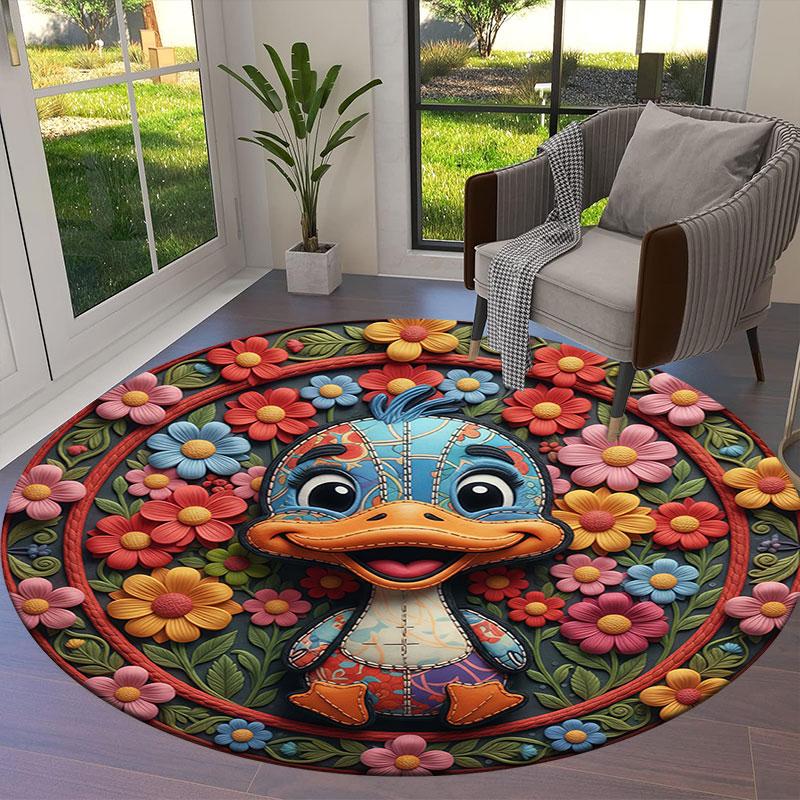 Embroidered animals Round Area Rug,Carpet Rug for Living Room Bedroom Sofa Playroom Decor,Non slip Floor Mat