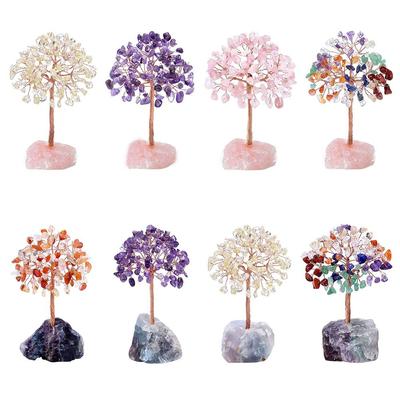 Stone Crafts Crystal Money Tree Copper Wire Fluorite Base Potted Plants Gemstone Reiki Chakra Feng Shui Trees Home Decor
