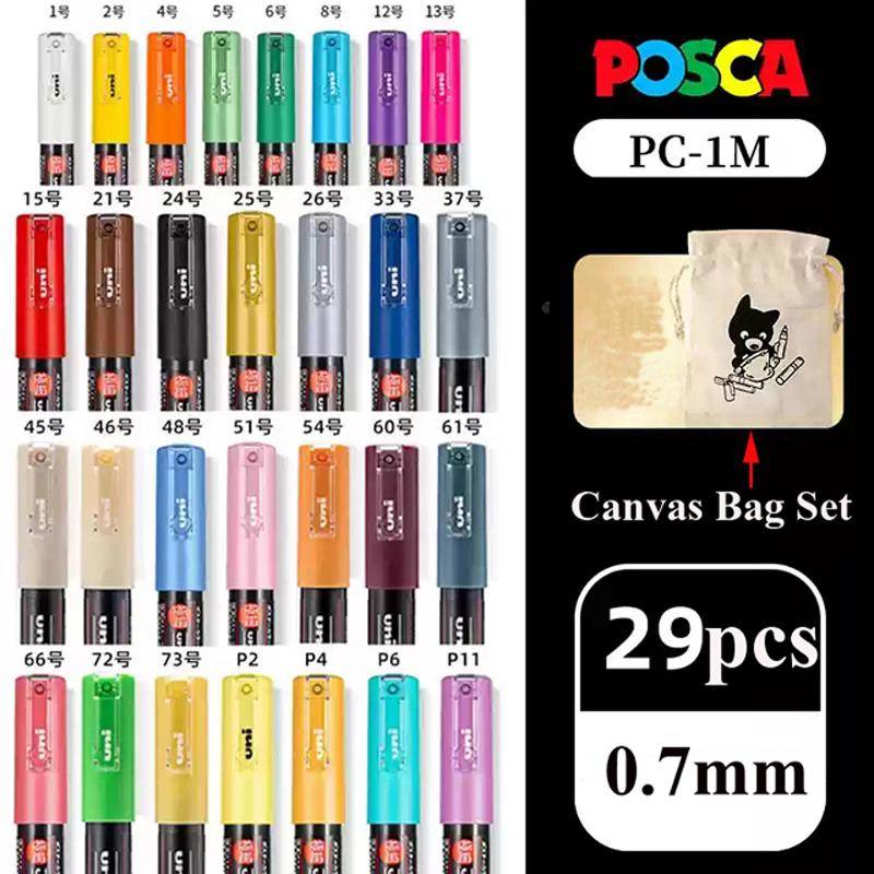 Japan Uni POSCA Markers Set Water-Based Acrylic Paint Pen Rock Painting PC-1M PC-3M PC-5M PC-8K PC-17K Full Colors Range Drawing