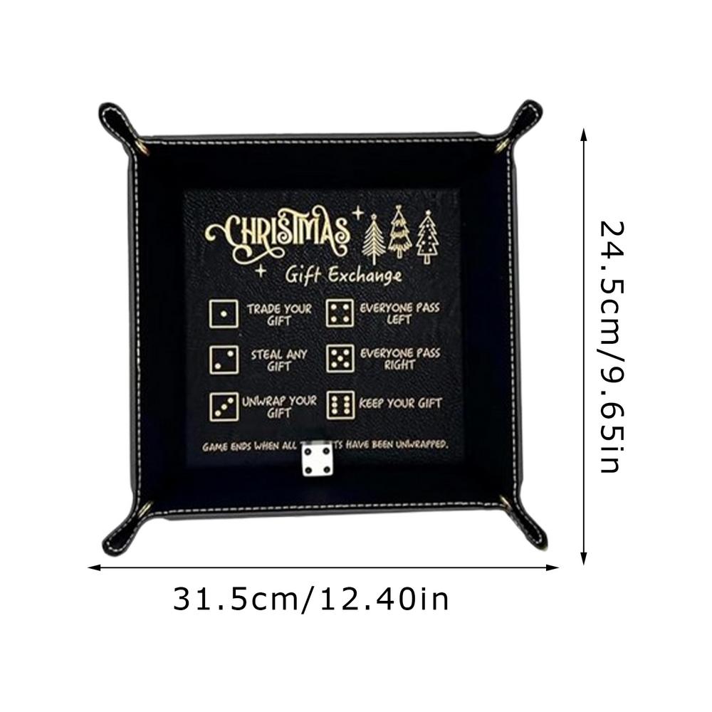 Christmas Dice Tray Folding Holder for Dice Games Portable Desk Organizer Fun PU Leather Dice Tray for Tabletop Games