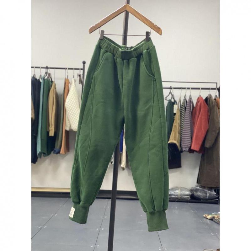 Autumn/Winter 150kg Retro Cuffed Casual Trousers Men's Korean Slimming Patchwork Fleece-lined Harem Trousers Sweatpants
