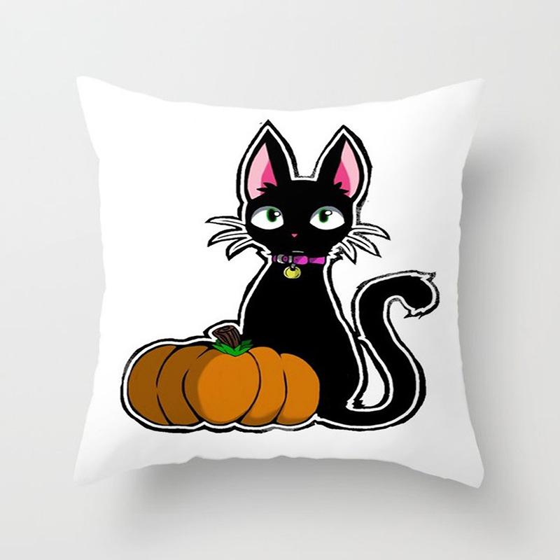 Halloween Cat Pumpkin Peach Velvet Fabric Pillowcase Funny Cartoon Image Decorative Cushion Pillowcase