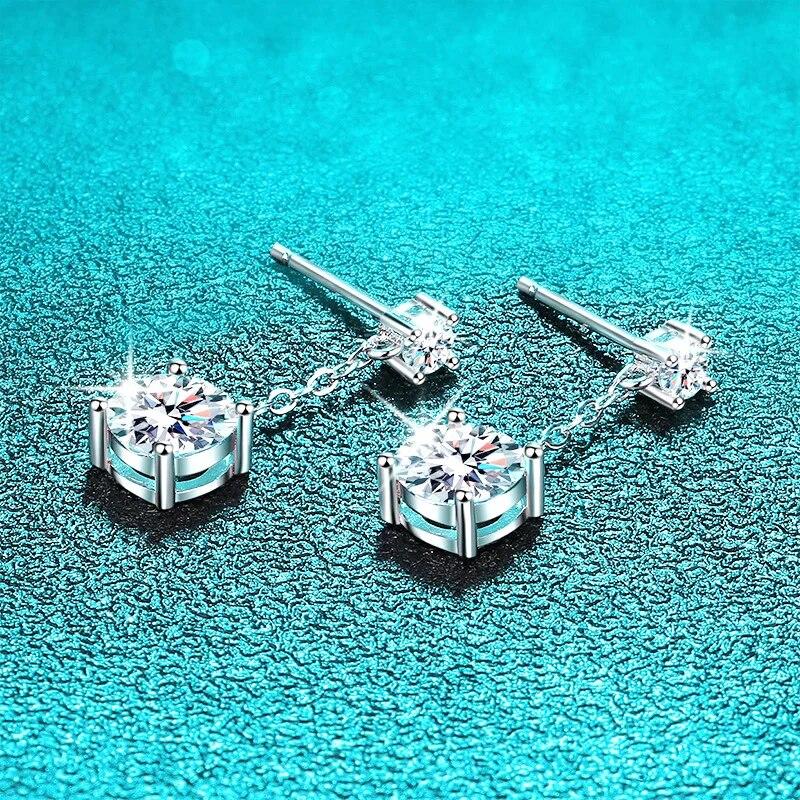 D color 2cttw Certified D Color Moissanite Drop Earrings for Women 925 Sterling Silver Wedding Jewelry with Certificate