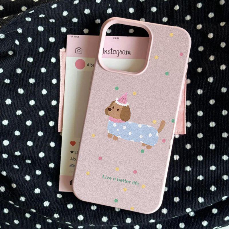 

Polka Dot Dachshund Dog Suitable for Apple 16promax Mobile Phone Case IPhone 15 Protective Case 14 13 Soft 12 Leather Pattern Apple 17PROMAX