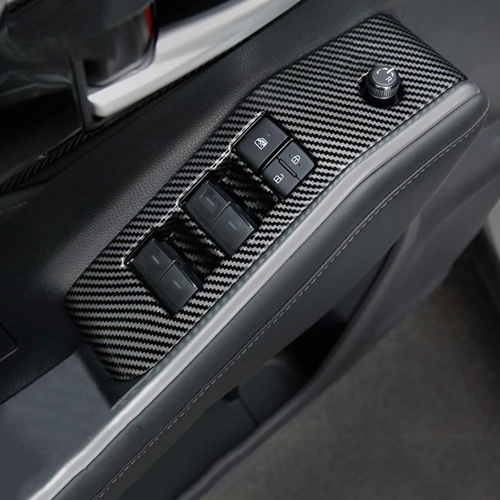 Ruihe 4pc Carbon Fiber Color Automobile Door Window Control Panel Cover Trim Fit for Toyota Highlander 2020 2021 2022 2023 2024 2025 North American