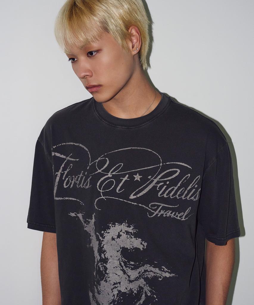 TRAVEL Fortis Horse Pigment Short Sleeve T-Shirt Black Charcoal