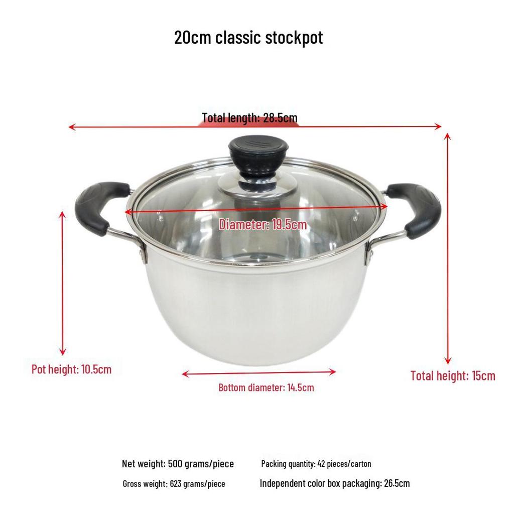 Klassischer 16-26 cm nicht-magnetischer Edelstahl-Doppelohr-Suppentopf zum Kochen von Milch, Nudeln und Suppe.