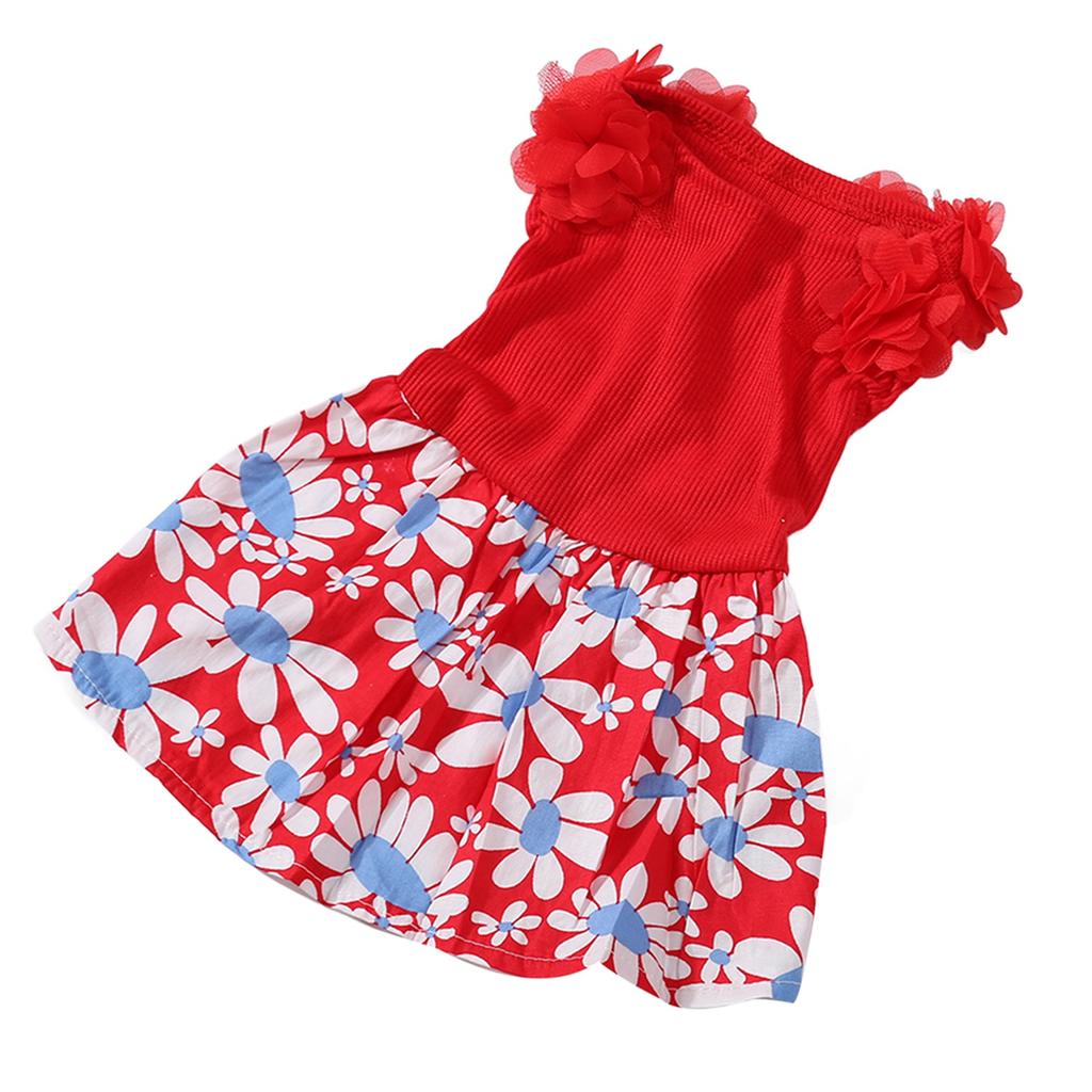 Dog Dress Soft Breathable Lightweight Cute Stylish Summer Clothes Floral Puppy Dress for Daily Party Red L