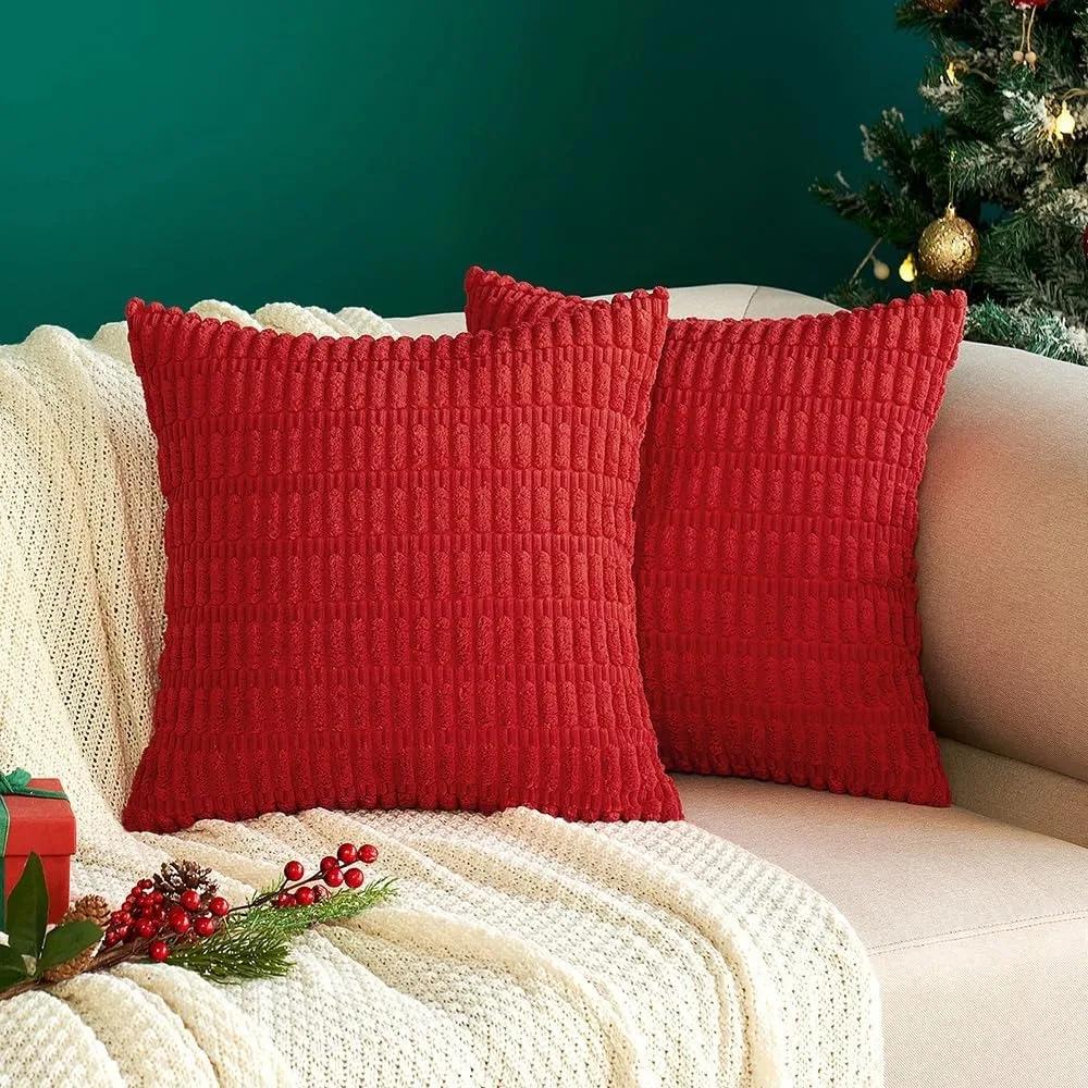 Spring Green Corduroy Decorative Pillow Cover 18x18 Inch Soft Striped Corduroy Cushion Cover Bohemian Home Decor for Sofa Bed