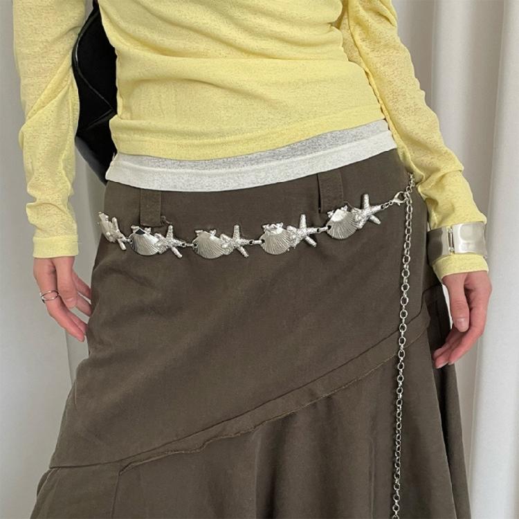 Sea Star Waist Chain Waist Ornament Belly Sash with Metal Shells and Pearls Accent For Ocean Themed Style Enthusiasts