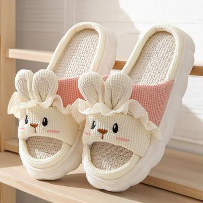 Niedliche Hasen Hausschuhe für Damen Herbst Cartoon Flip Flops Damen Baumwolle Leinen Hausschuhe Slides Vier Jahreszeiten Lässige Hausschuhe