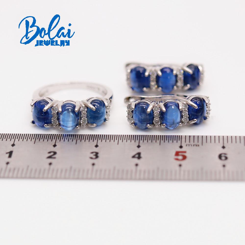Přírodní kyanit oválný 5*7mm prsten náušnice sada šperků 925 mincovní stříbro jednoduché ženy denní nošení jemné šperky