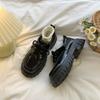 Black thick-soled heightening lace-up small leather shoes for women in autumn and winter 2025, new retro British versatile velvet single