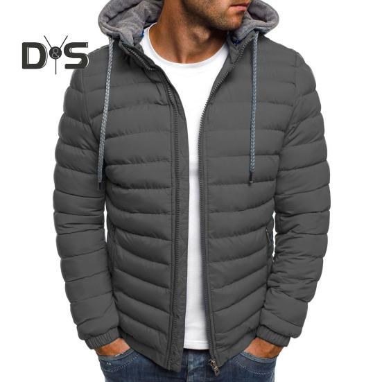 Men Cotton Jacket Hooded Drawstring Long Sleeve Zipper Placket Casual Coat Windproof Plush Lining Thickened Warm Outwear