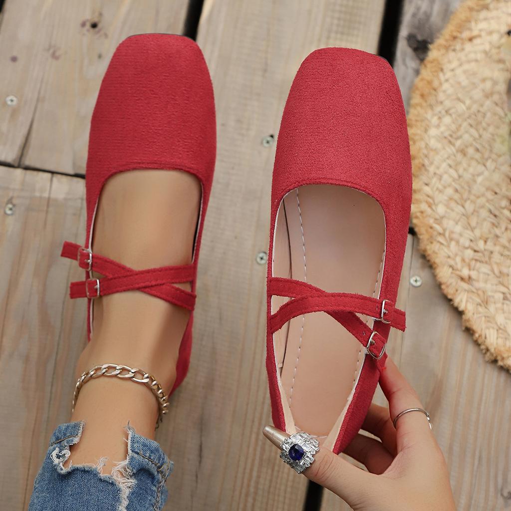 Scarpe Piatte Mary Jane da Donna a Punta Quadrata con Cinturino a Doppia Fibbia Mocassini Casual Slip-On Calzature Comode con Suola Morbida