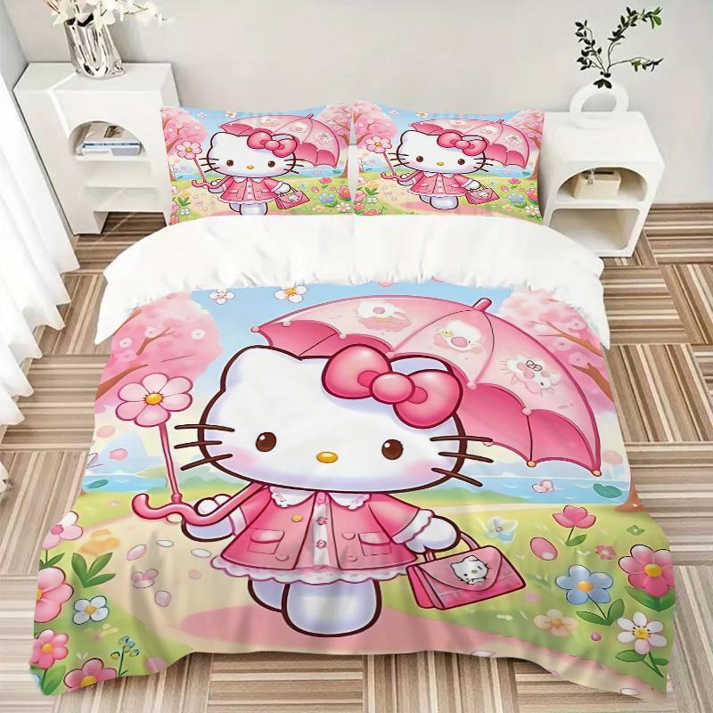 3pcs Hello Kitty In a Pink Garden Print Cover Set Ultra Soft, Breathable, and Comfortable Bedding with Stylish Design for Bedroom and Guest Room