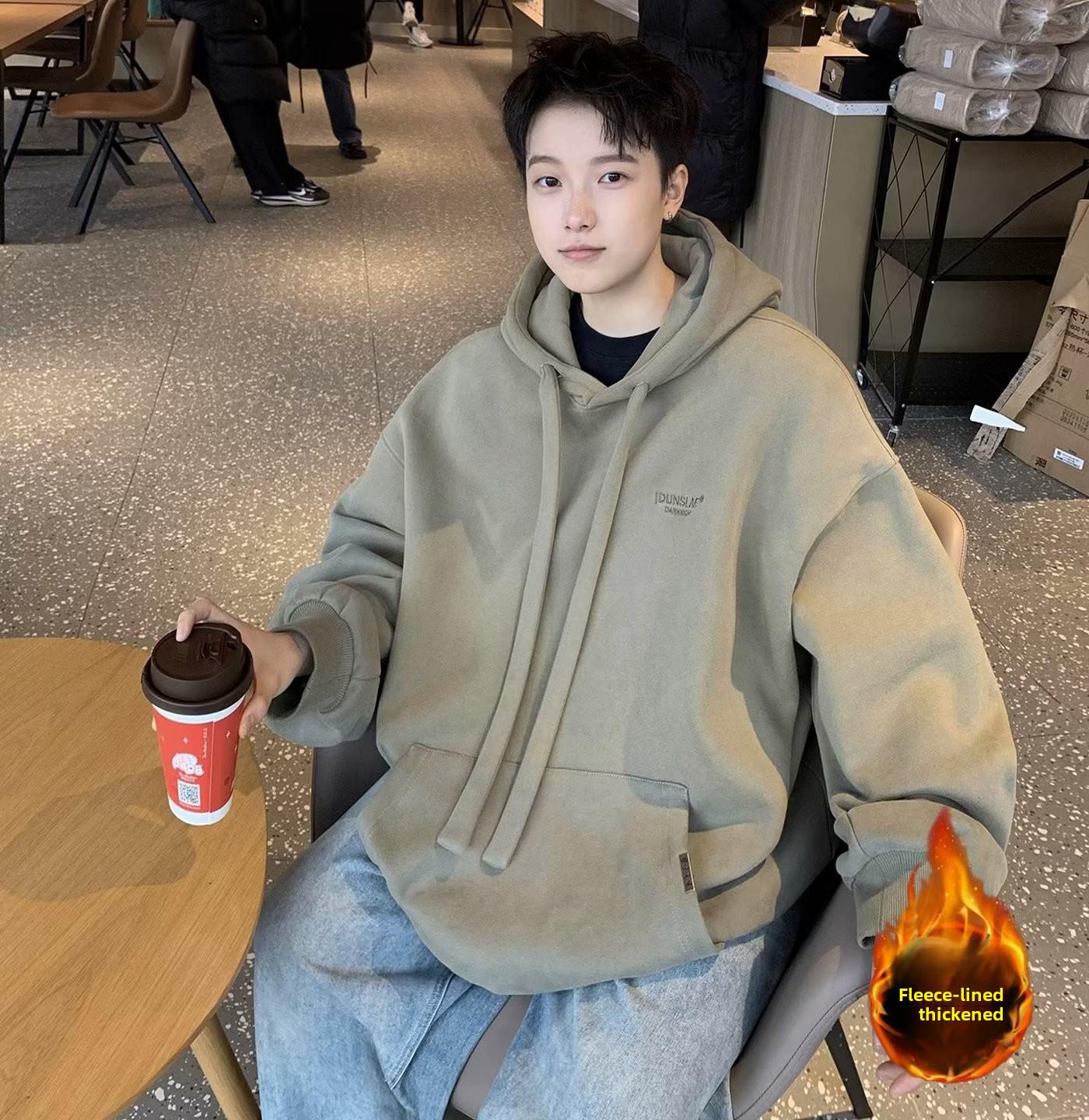 

Мужская толстовка с капюшоном Huamian Heavyweight - новинка осень/зима, бархатная подкладка, модный американский стиль, свободный крой XXXL