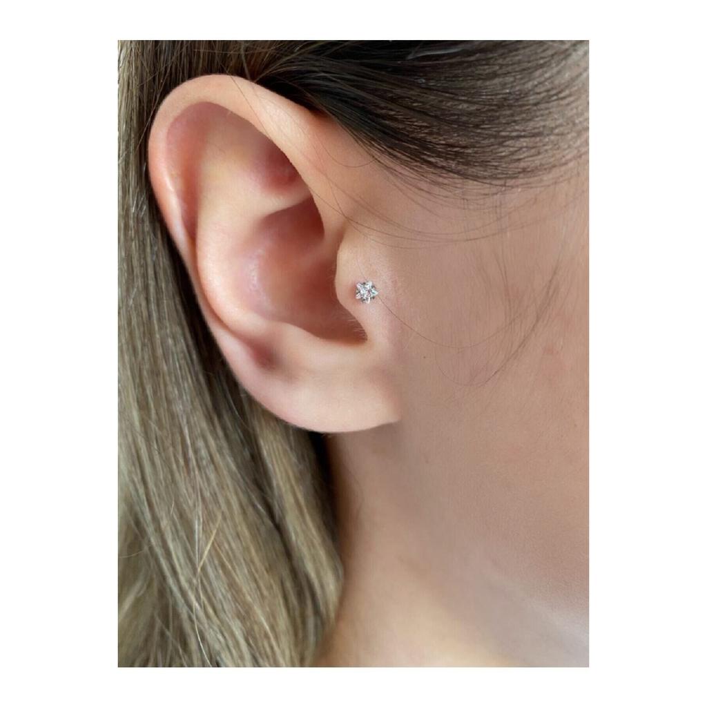 Surgical Steel Silver Color Star Single Stone Tragus Helix Cartilage Conch Piercing