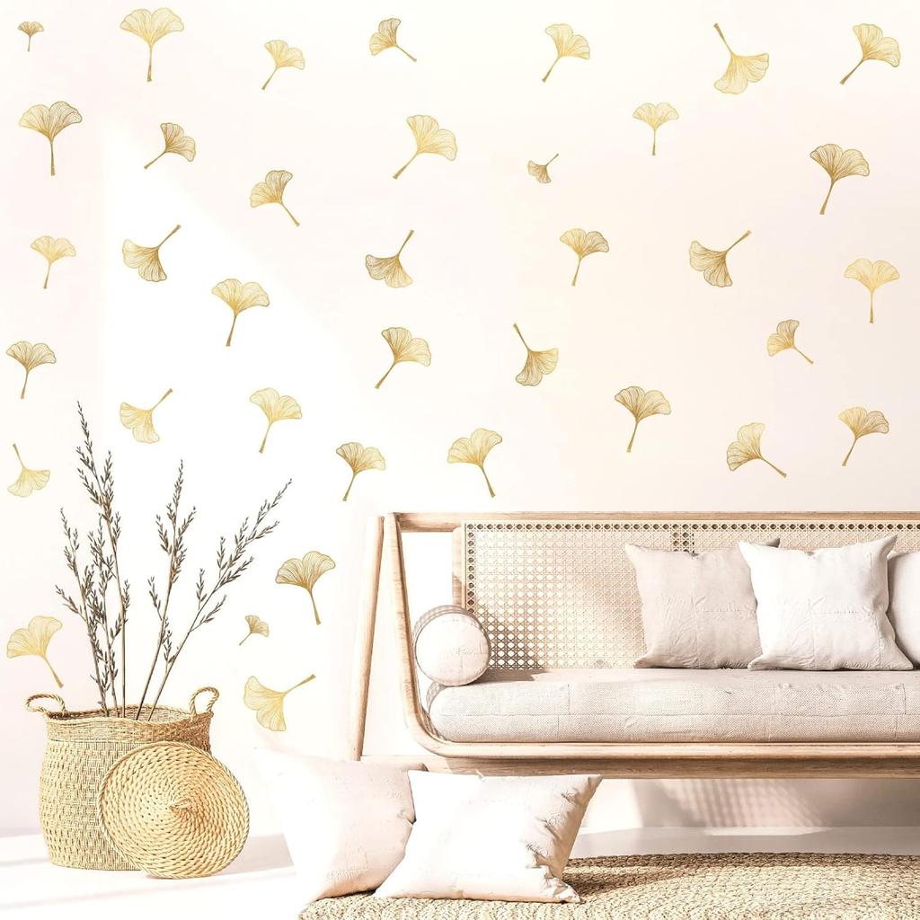 Gold Wall Decals Gold Leaves Wall Decals Peel and Stick Modern Leaf Wall Stickers Living Room Decor Abstract Floral Wall Stickers Nordic Plant Art