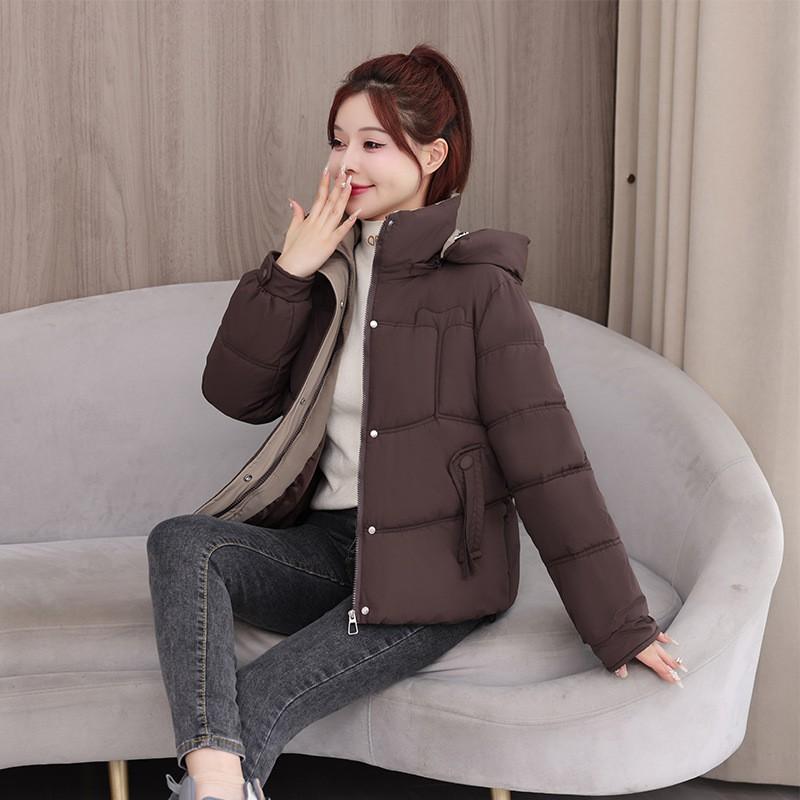 Womens Short Puffer Coat Slim Fit Winter Warm Jacket Solid Color Hooded Casual Outerwear