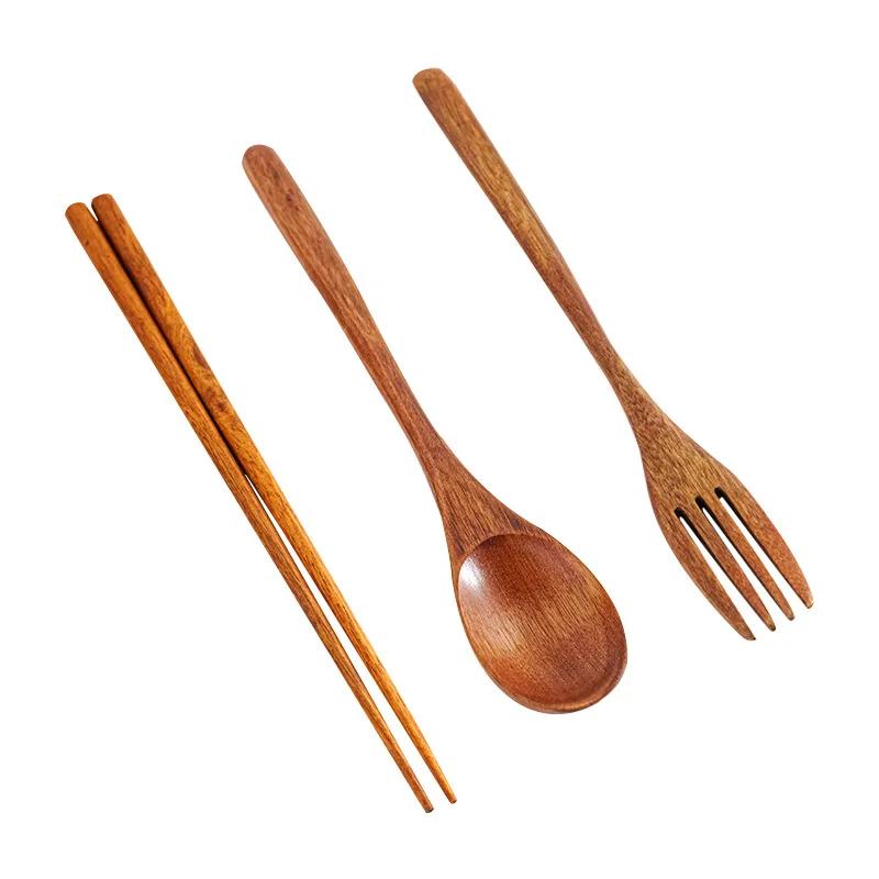 1Pairs Chopstick Spoons Fork Handmade Japanese Natural Wood Chopsticks Spoon Set with Gift Pocket Bamboo Chopstick Dropshipping