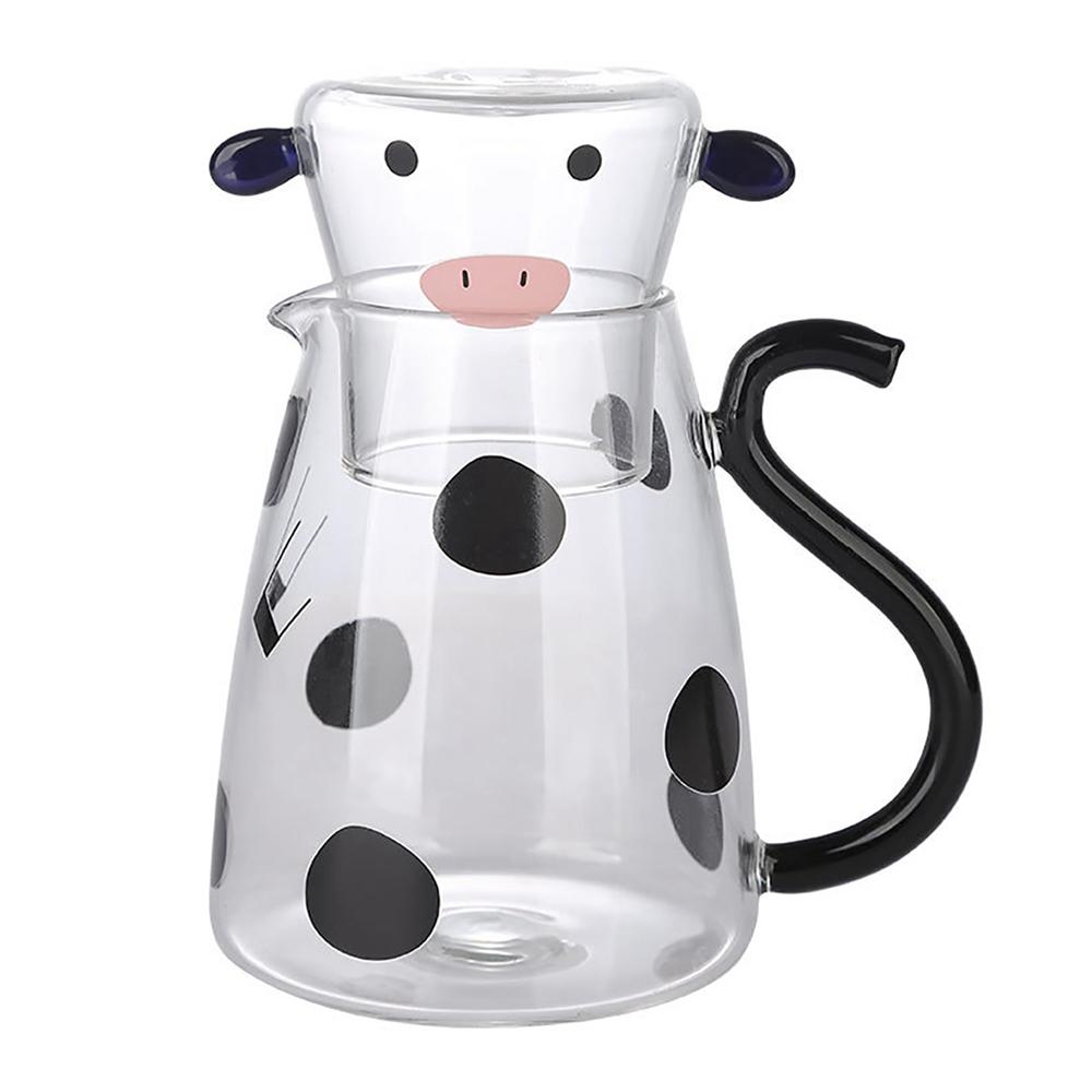 

500/1800 мл стеклянный чайник для холодной коровы, прозрачный прикроватный ночной графин для воды с чашкой, милый кофейный чайник, кувшин для молока, кувшин для сока 500ml