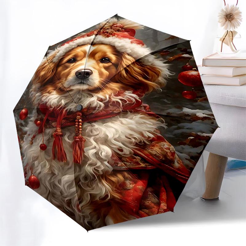 

1pc Christmas Edition Auto-Open Close Umbrella with Festive Red Berries Design, Portable 3-Fold Iron Frame Outdoor Umbrella, Perfect Gift for Fans, Tr