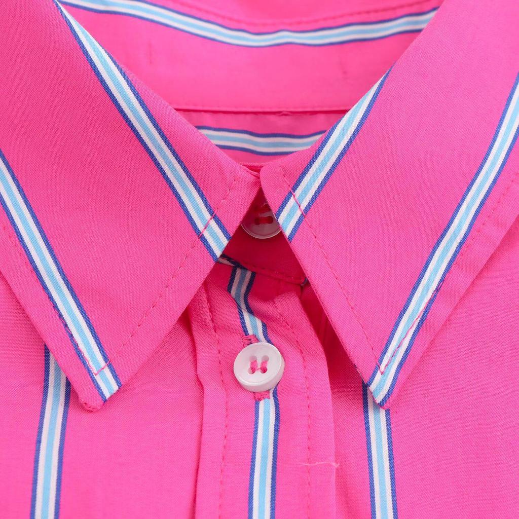 2025 Spring Women's Loose Casual Striped Lapel Shirt - Color Block Design