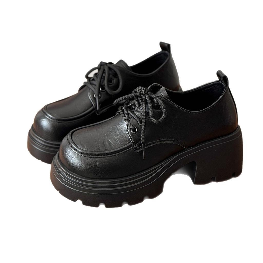 British style small leather shoes women's 2025 summer new retro Japanese thick-soled heightening lace-up Internet celebrity loafers women's singl