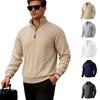 Men Loose Stand Collar Long Sleeve Half Zip Jacquard Knit Warm Pullover Sweatshirt