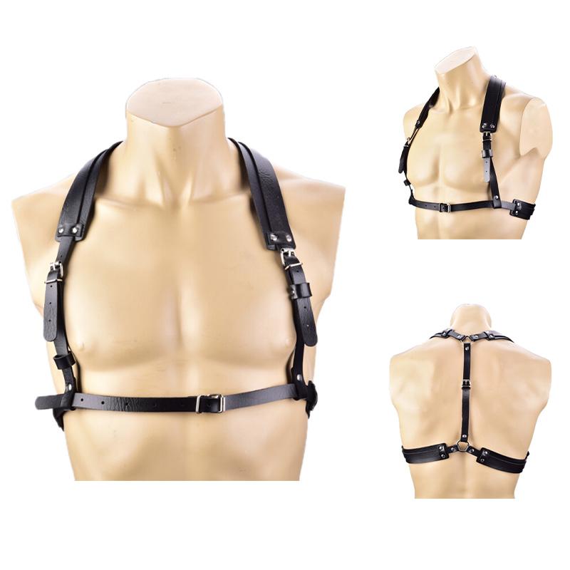 Punk Men Leather Harness Body Chest Bondage Belt Black Cosplay Erotic Belts