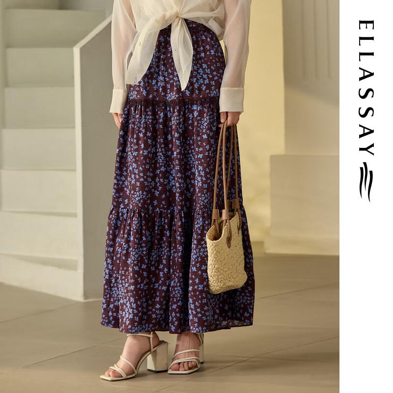 ELLASSAY Women s French Retro Floral High-Waist A-Line Skirt L