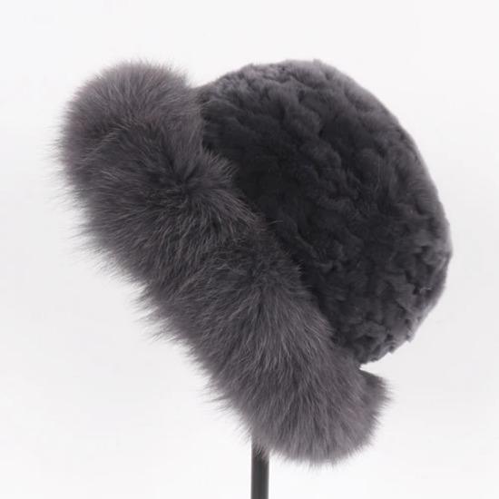 Women Luxury Winter Hat Real Rex Rabbit Fur Bomber Hats Lady Winter Genuine Fox Fur Cap Beanies Warm Soft Fluffy Natural Fur Hat