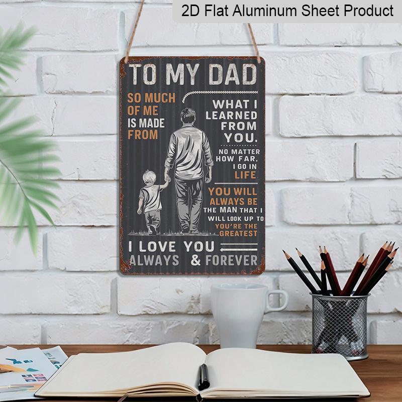 2D Flat 1pc Dad Metal Sign - Father's Day Gift From Son/, Dad Quote Wall Art with & Father Silhouette, Rustic Vintage Aluminium Plaque for Home