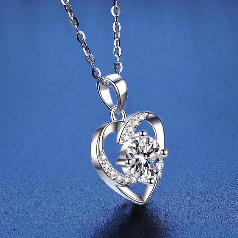 Love Heart Windmill 50-Point Necklace: Women's S925 Sterling Silver Moissanite Pendant.