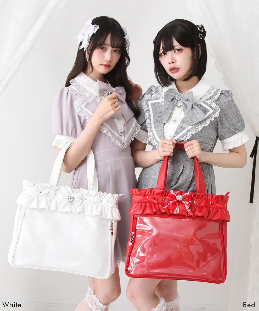 bag for fans of sparkly tote decorated clear for live sax Ita-bag (decorated anime/manga/games), transparent, frilly, heart, jeweled, Yumetenbo,