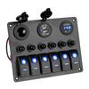 Interior Accessories Car Marine Boat Circuit LED Breaker 6 Gang Rocker Switch Panel Aluminum Panel Digital Voltmeter DC 12V/24V Dual USB Ports