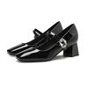 9-One-word bag head thick heel single shoes women's square head rhinestone high heels student dress professional commuter women's shoes