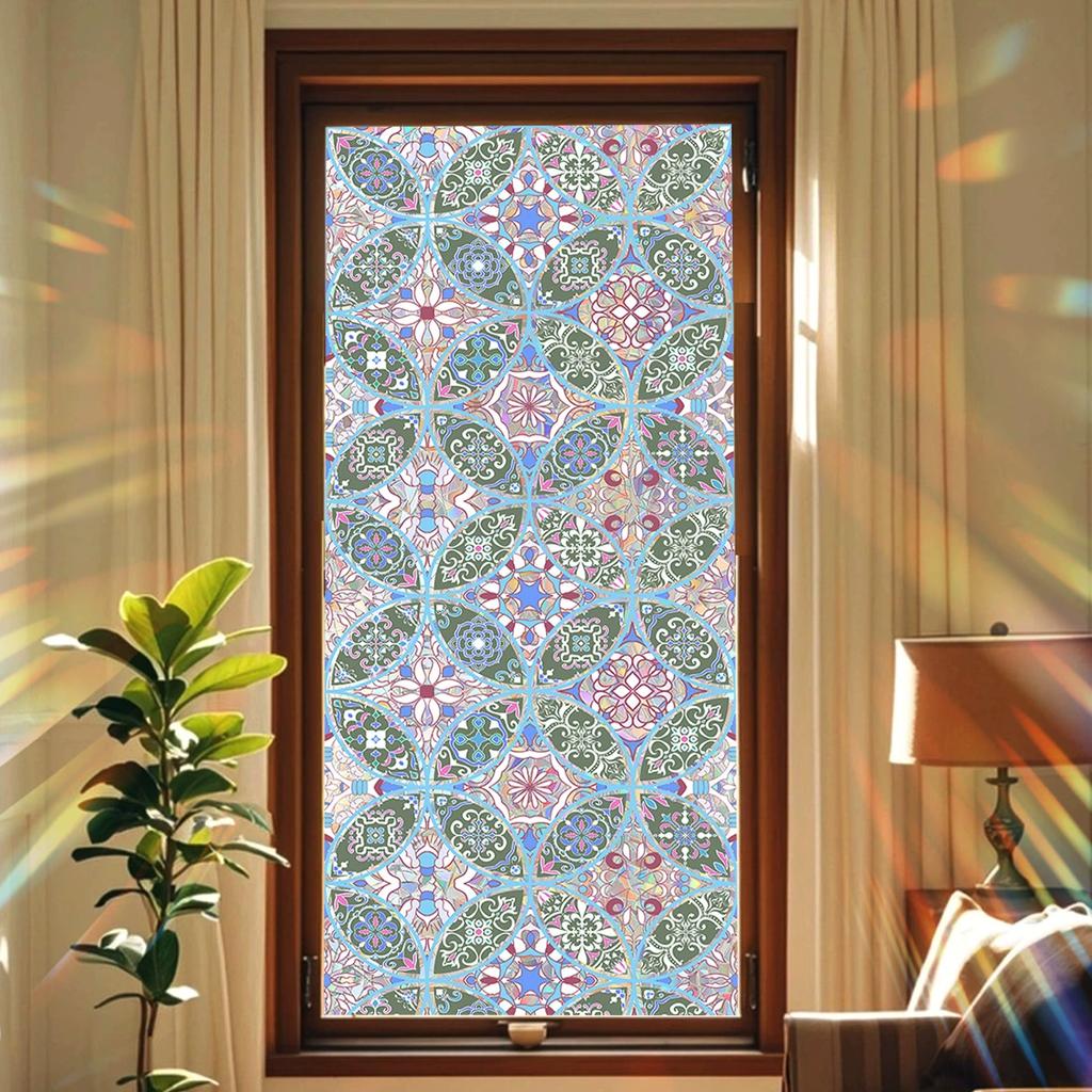 Colorful Bird Leaves Electrostatic Stickers for Window Displays Glass Sticker Double-sided Printing Visible