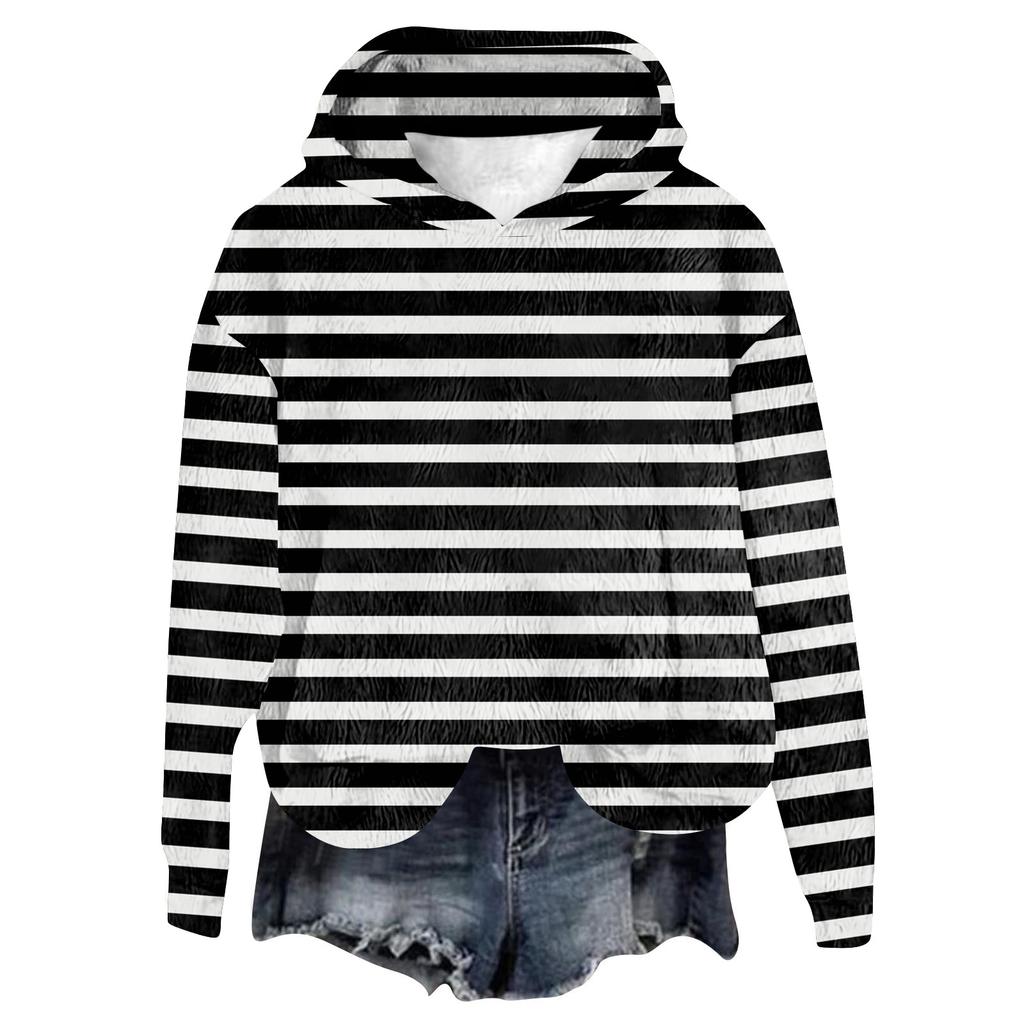 Women's Hooded Long Sleeve Printed Flannel Top Hooded Sweatshirt