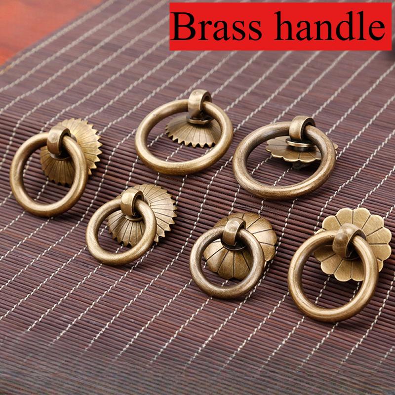 Maniglia a pomolo ad anello in ottone massiccio stile antico per ante di mobili, cassetti, pomelli con viti, ferramenta per mobili vintage