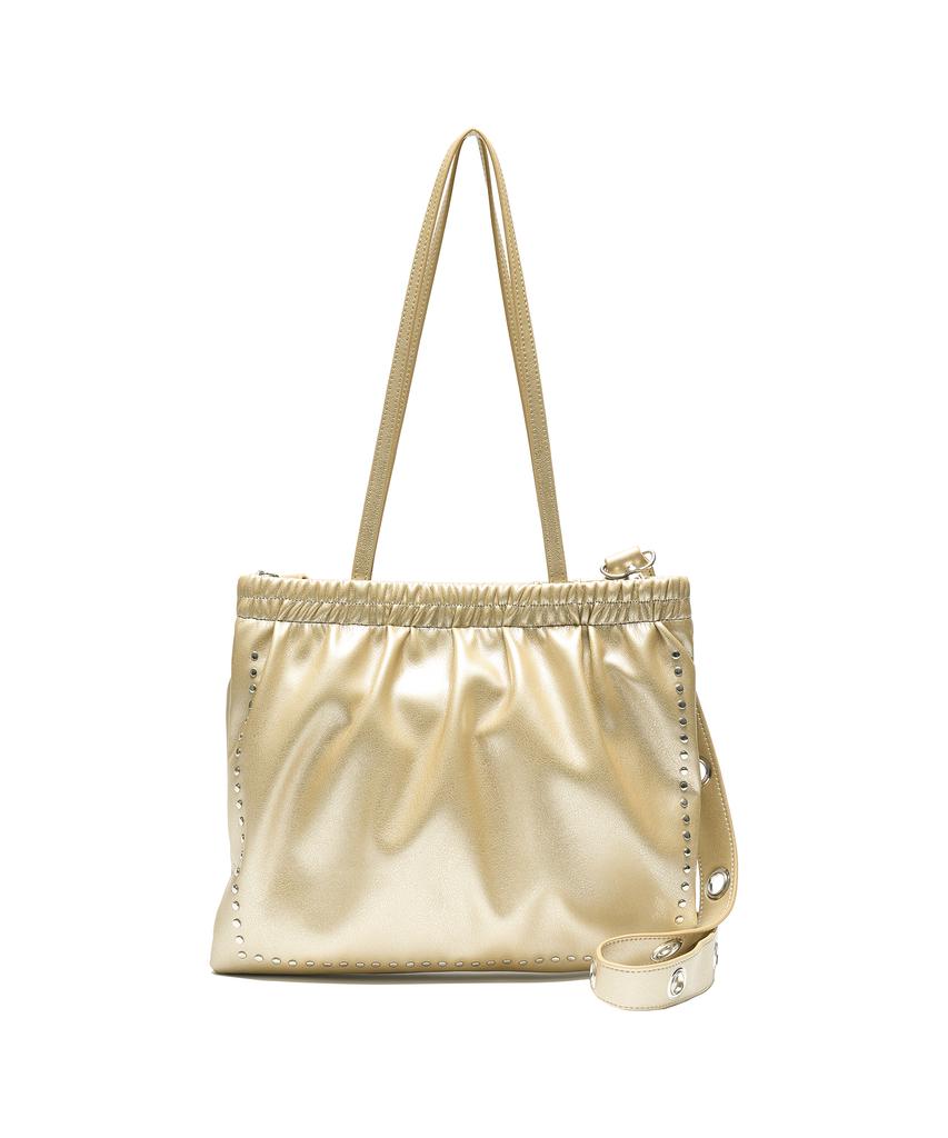 Partimento Women 2Way Studded Shirred Flat Bag_Gold