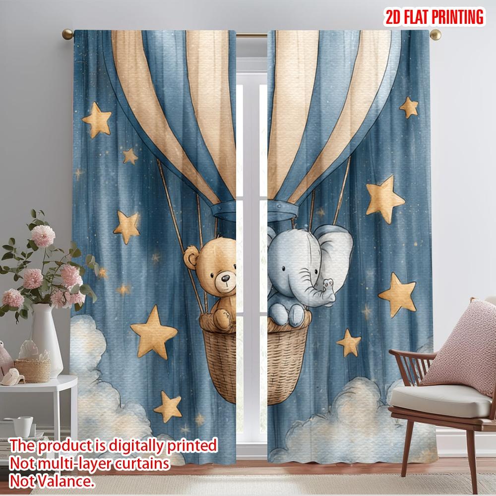 

2pcs 2D flat printing Curtains Cute Bear Elephant Hot Air Balloon Polyester Without Electricity Festive Holiday Perfect for room 100*130 Grommet Top 1pcs