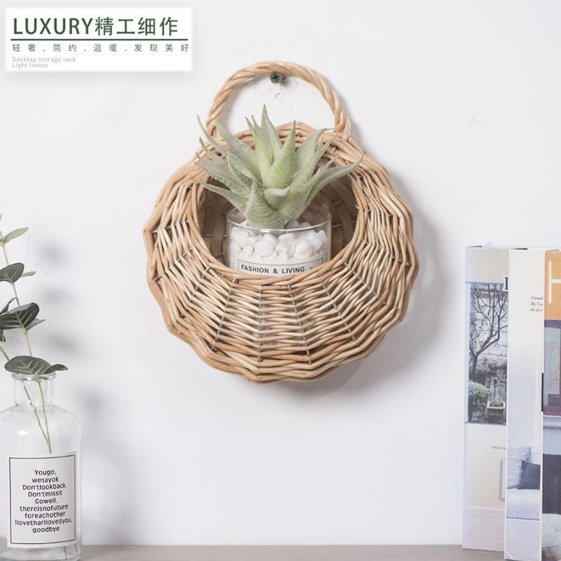 Rattan Flower Basket Willow Wall Hanging Flower Pot Creative Hand Woven Hanging Flower Basket Storage Basket Succulent Wall Hanging Flower Pot