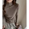Autumn Winter Half High Collar Ruffles Solid T-shirt Women Long Sleeve Simple All-match Bottomed Tee Top Pullovers